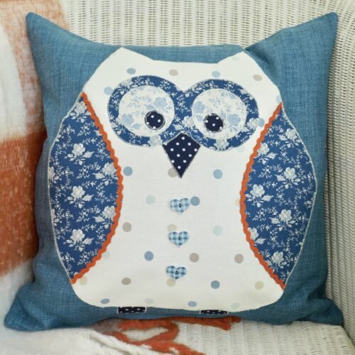 Owl Appliqué Cushion 43cm: Decorative Throw Pillow