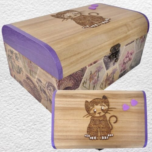Decorated Wooden Box 25cm: Cat