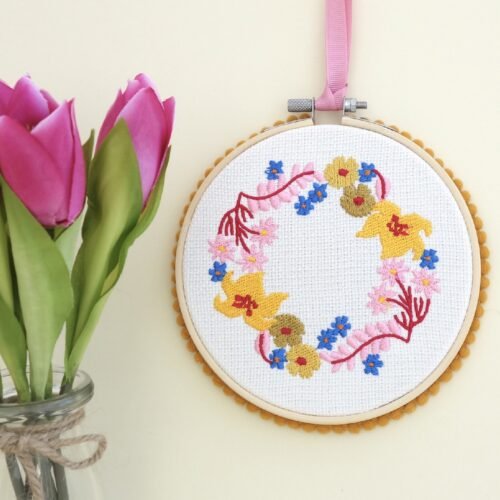 Embroidered Hoop: Pink Floral Wreath
