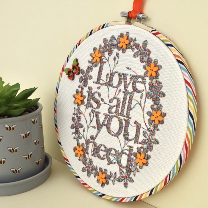 Embroidery Hoop Art 20cm: Orange Love Is All You Need - Image 3