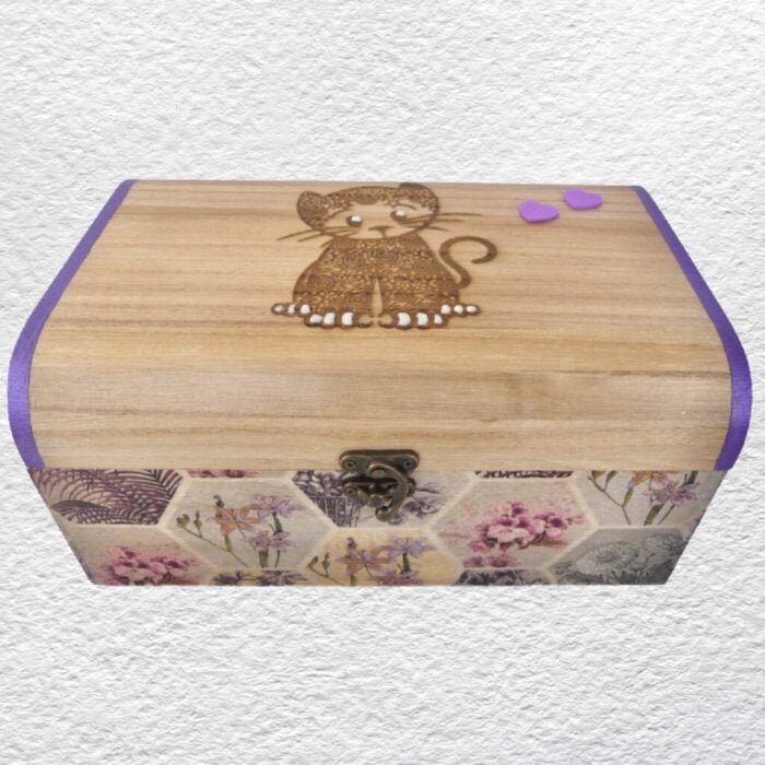 Decorated Wooden Box 25cm: Cat - Image 3