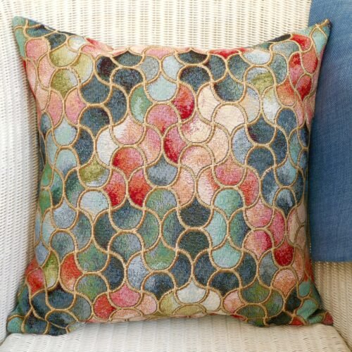 Tapestry Cushion: Gothic design / Denim Blue reverse