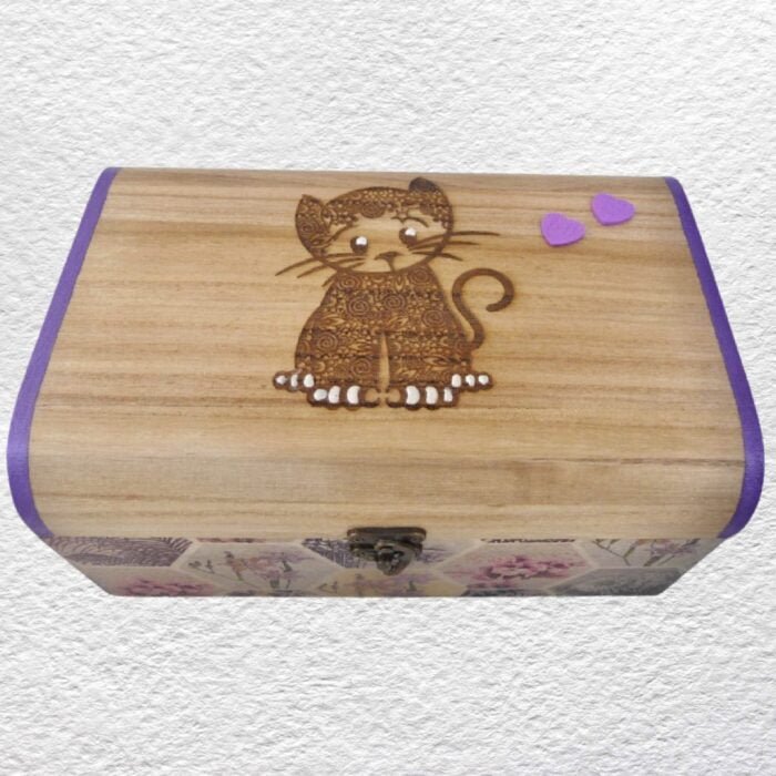Decorated Wooden Box 25cm: Cat - Image 2