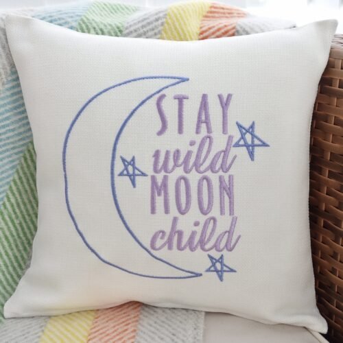 Cream Embroidered Cushion 33cm: Stay Wild Moon Child