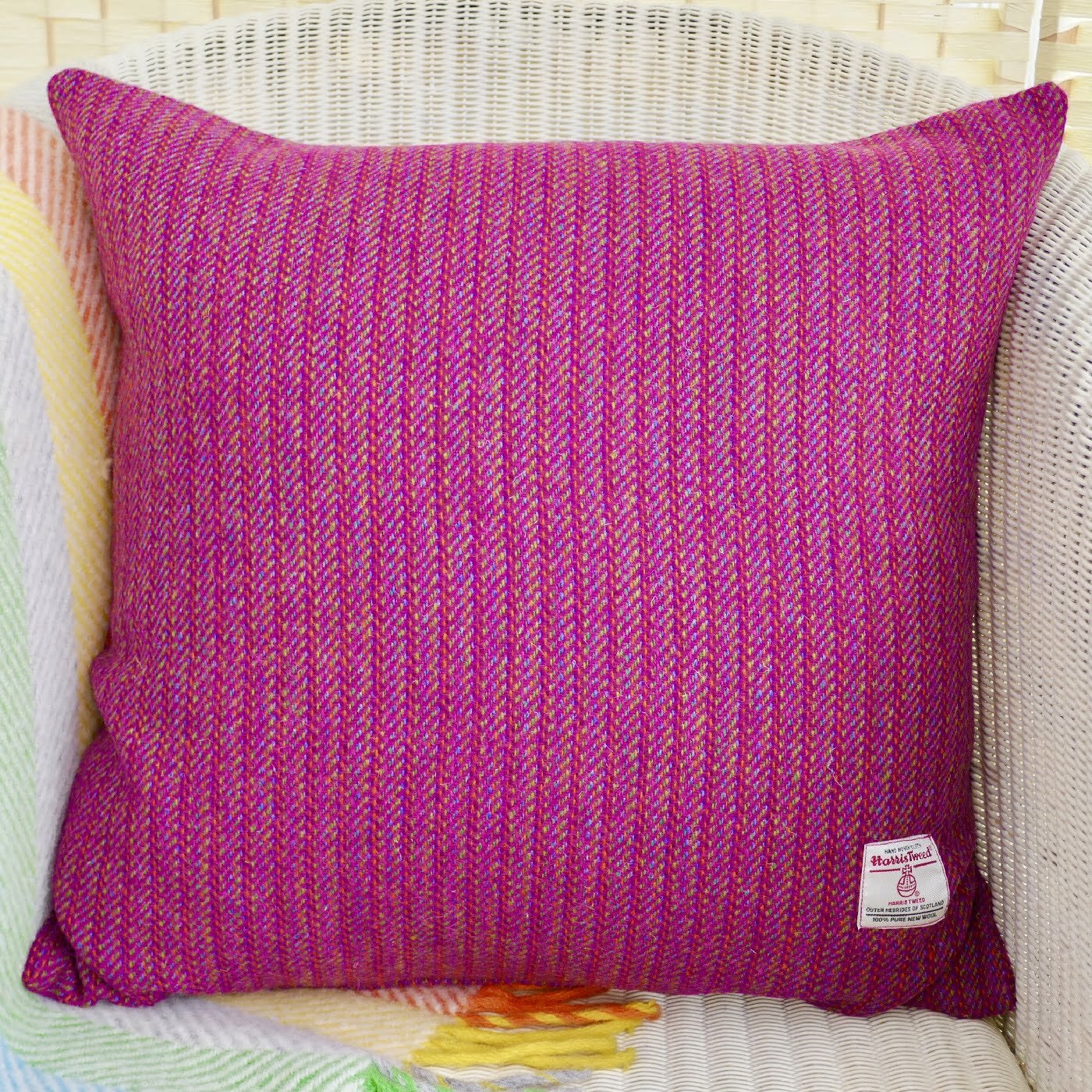 Harris Tweed Cushion Throw Pillow 48cm Pink Stripe
