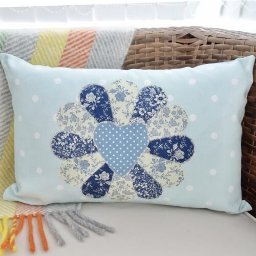 Blue Spot Appliqué Cushion: Blue Dresden Fan