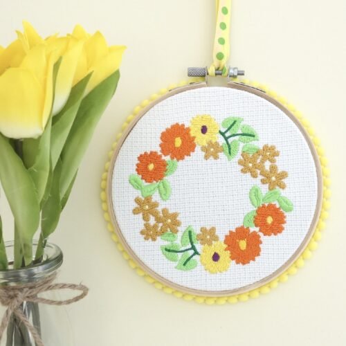 Embroidered Hoop: Yellow Floral Wreath