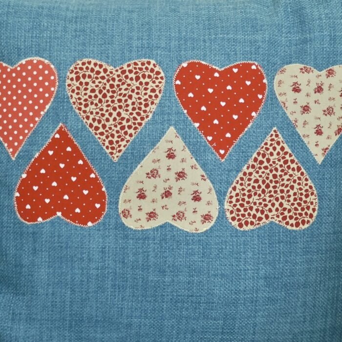 Denim Blue Appliqué Cushion 43cm: Red Hearts - Image 2