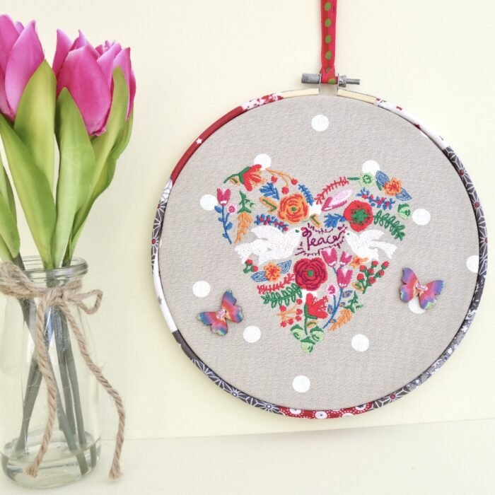 Embroidered Hoop: Peace Heart