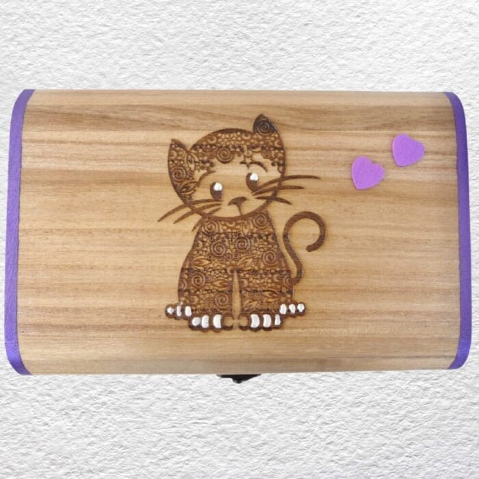 Decorated Wooden Box 25cm: Cat - Image 5