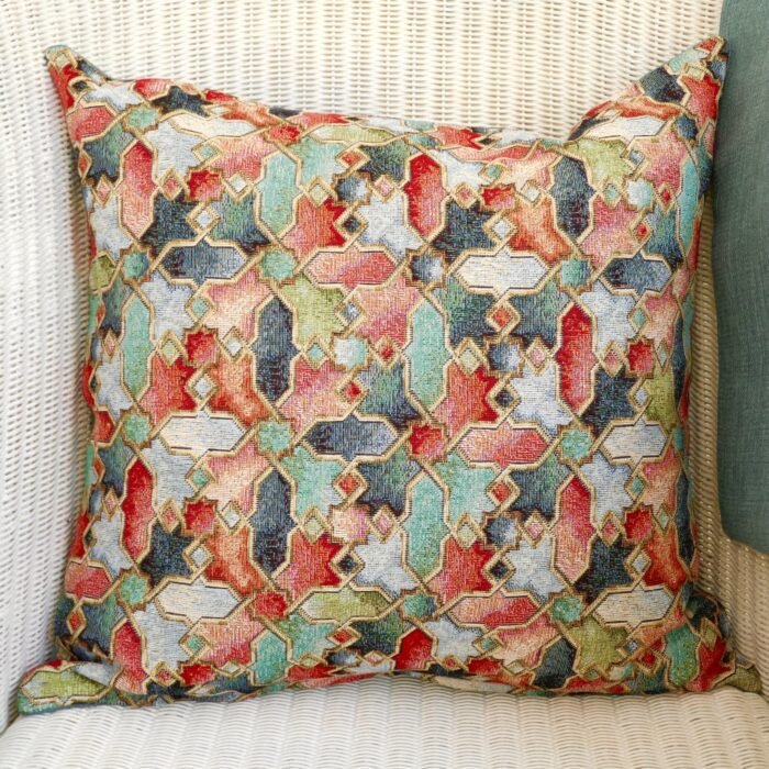 Cushion | Throw Pillow: Tapestry Abstract design / Duck Egg Blue reverse