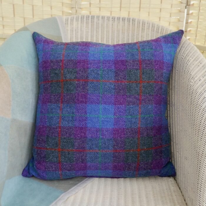 Harris Tweed Cushion | Throw Pillow 48cm: Blue & Purple Check - Image 2