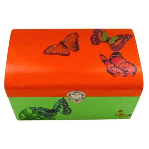 Decorated Wooden Keepsake, Trinket, Jewellery Box 20cm: Butterflies
