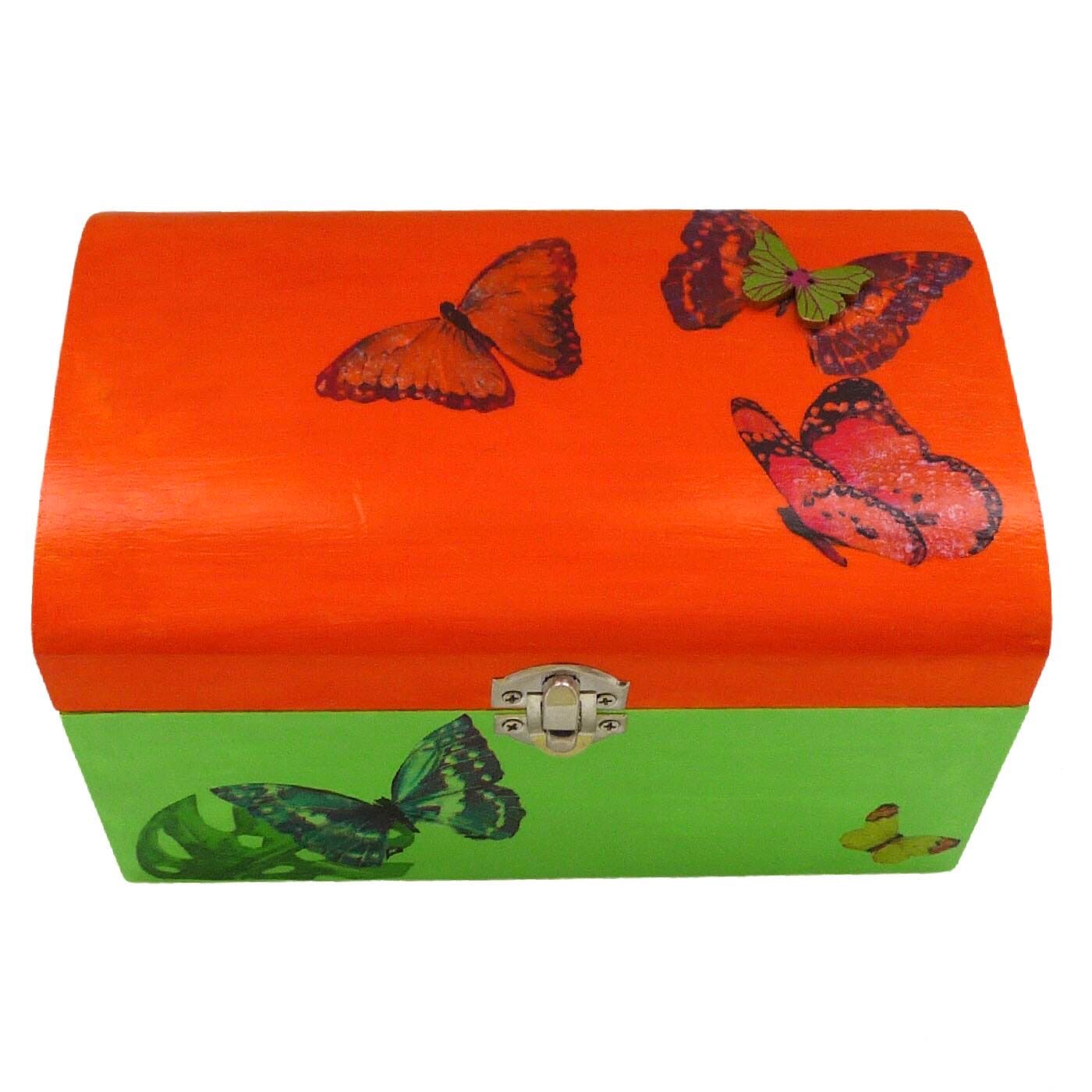 Decorated Wooden Keepsake, Trinket, Jewellery Box 20cm: Butterflies