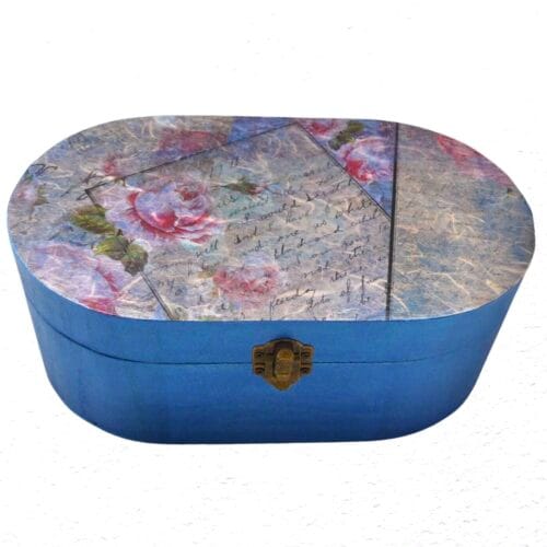 Decorated Wooden Keepsake, Trinket, Jewellery Box 24cm: Script