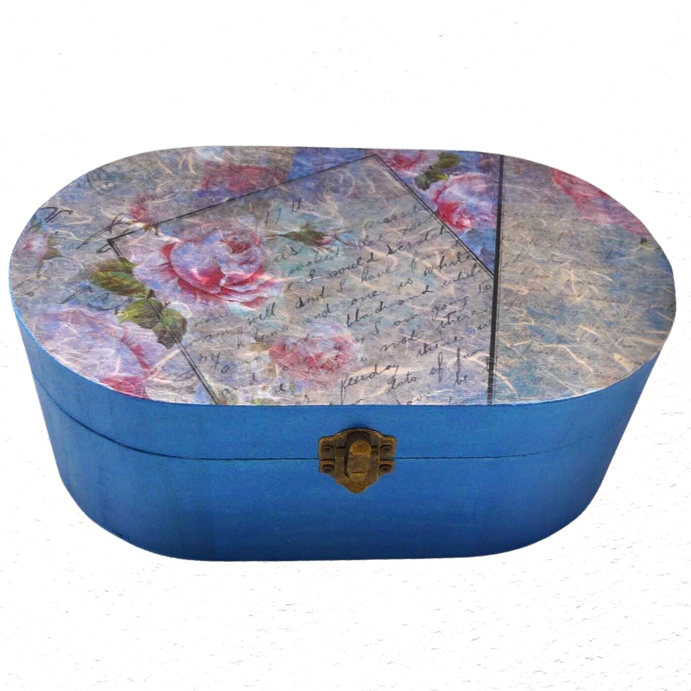 Decorated Wooden Keepsake, Trinket, Jewellery Box 24cm: Script