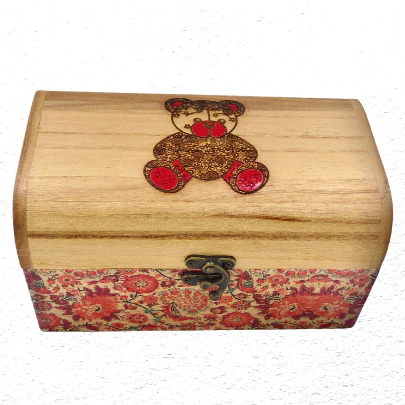 Decorated Wooden Keepsake, Trinket, Jewellery Box 20cm: Bear