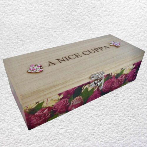 Decorated Wooden Tea Storage Box 23.5cm: Cuppa