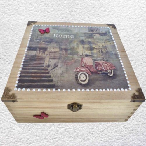 Decorated Wooden Keepsake, Trinket, Jewellery Box 24cm: Rome