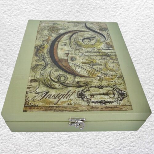 Decorated Wooden Keepsake, Trinket, Jewellery Box 26cm: Moon