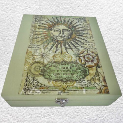 Decorated Wooden Keepsake, Trinket, Jewellery Box 26cm: Sun