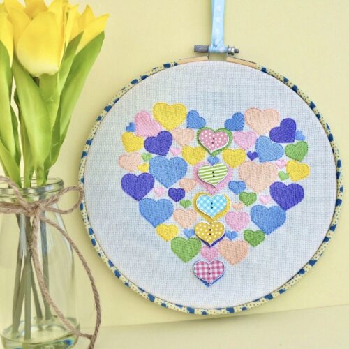 Embroidered Hoop / Textile Art Wall Hanging: Hearts 22cm