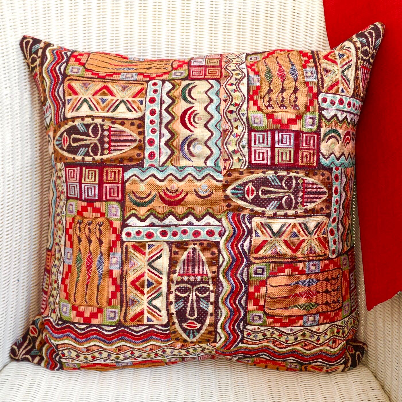 Tapestry Scatter Cushion, Africa design / Red reverse