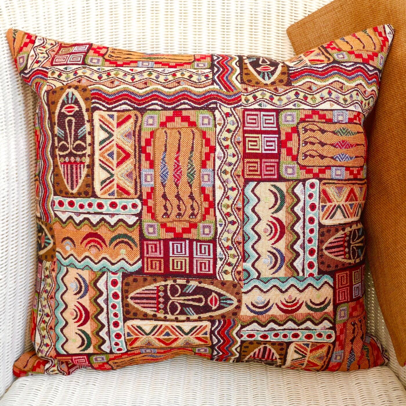 Tapestry Scatter Cushion, Africa design / Gold reverse