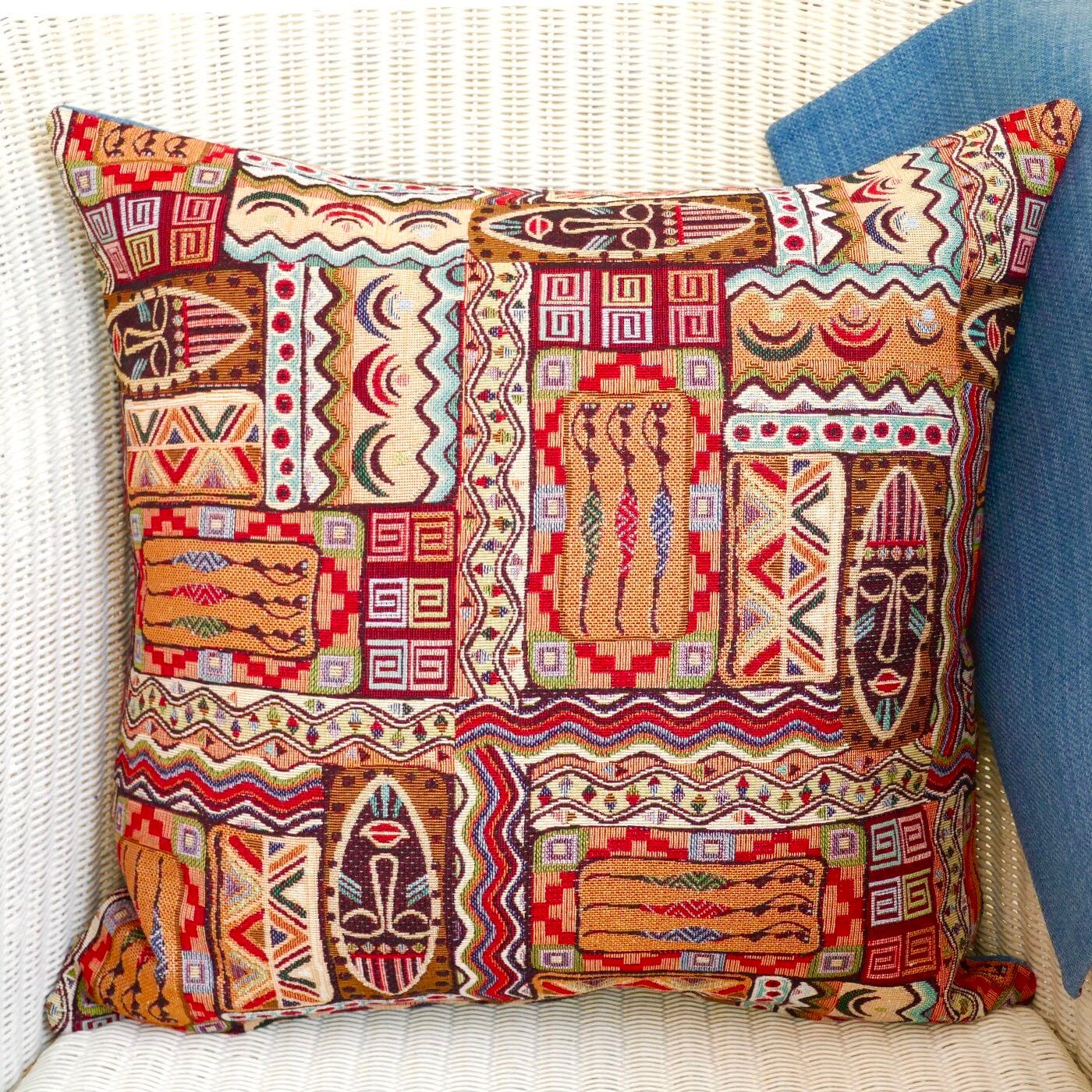 Tapestry Scatter Cushion, Africa design / Denim Blue reverse