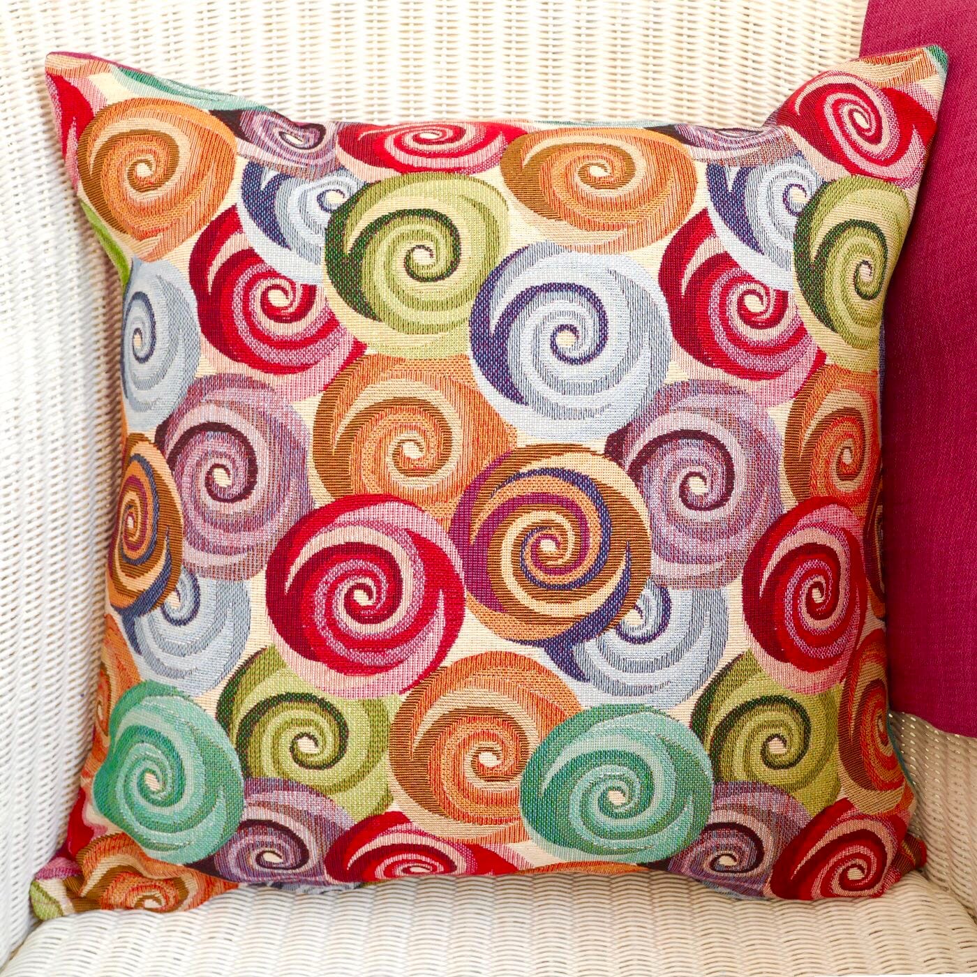 Tapestry Scatter Cushion, Swirls design / Pink reverse