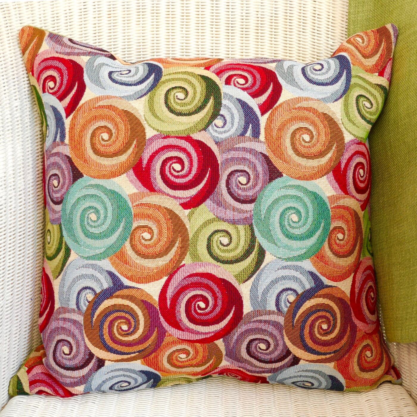 Tapestry Scatter Cushion, Swirls design / Green reverse