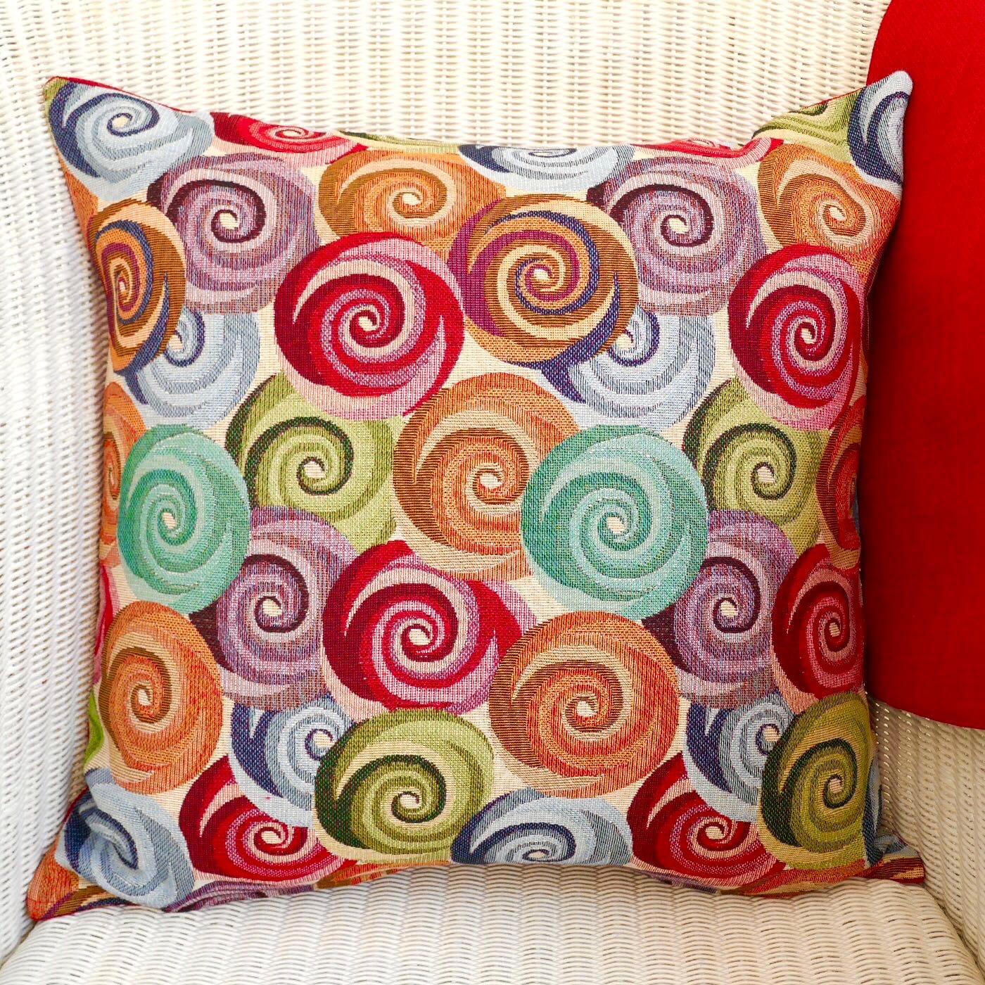 Tapestry Scatter Cushion, Swirls design / Red reverse