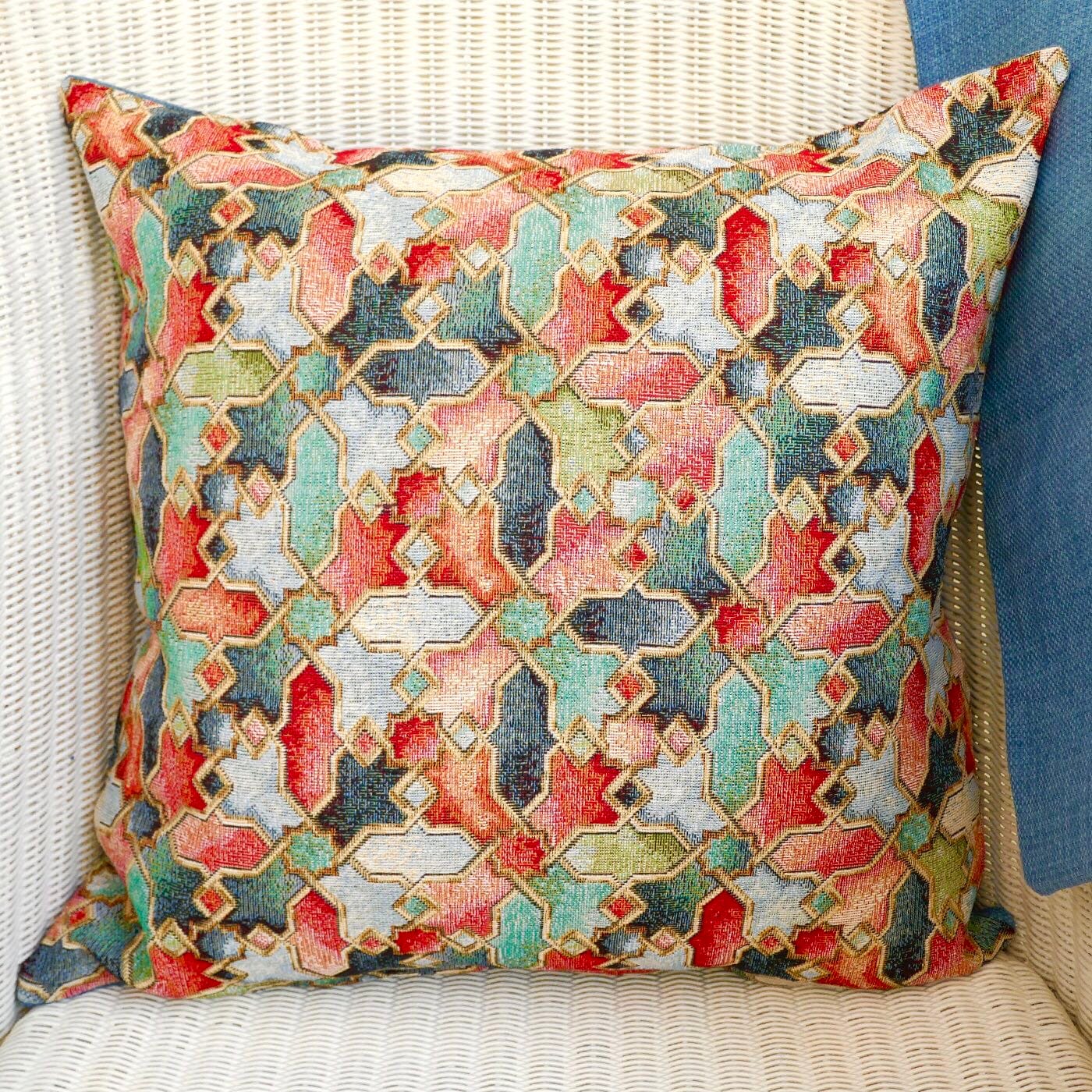Tapestry Scatter Cushion, Abstract design / Denim Blue reverse