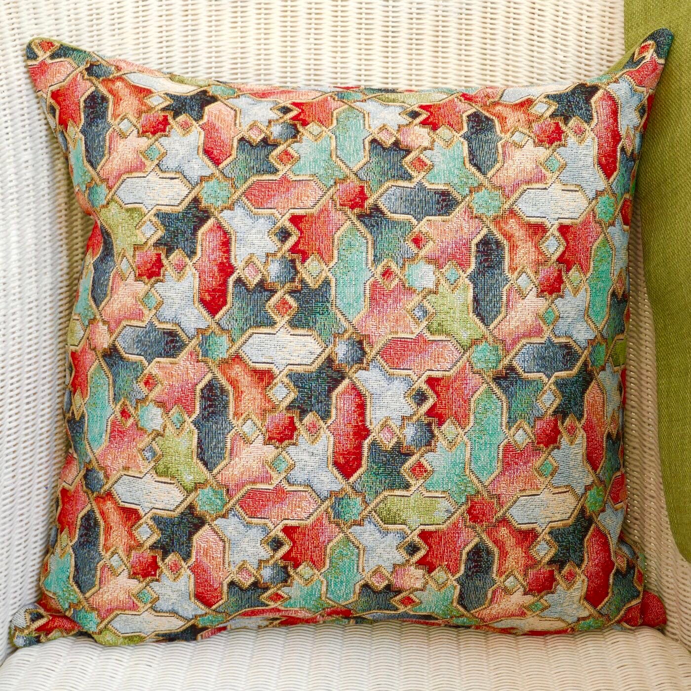 Tapestry Scatter Cushion, Abstract design / Green reverse