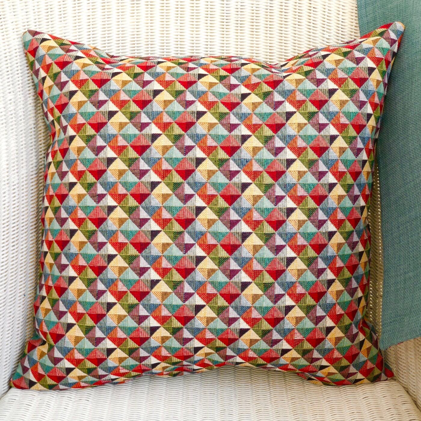 Tapestry Scatter Cushion, Diamonds design / Duck Egg Blue reverse
