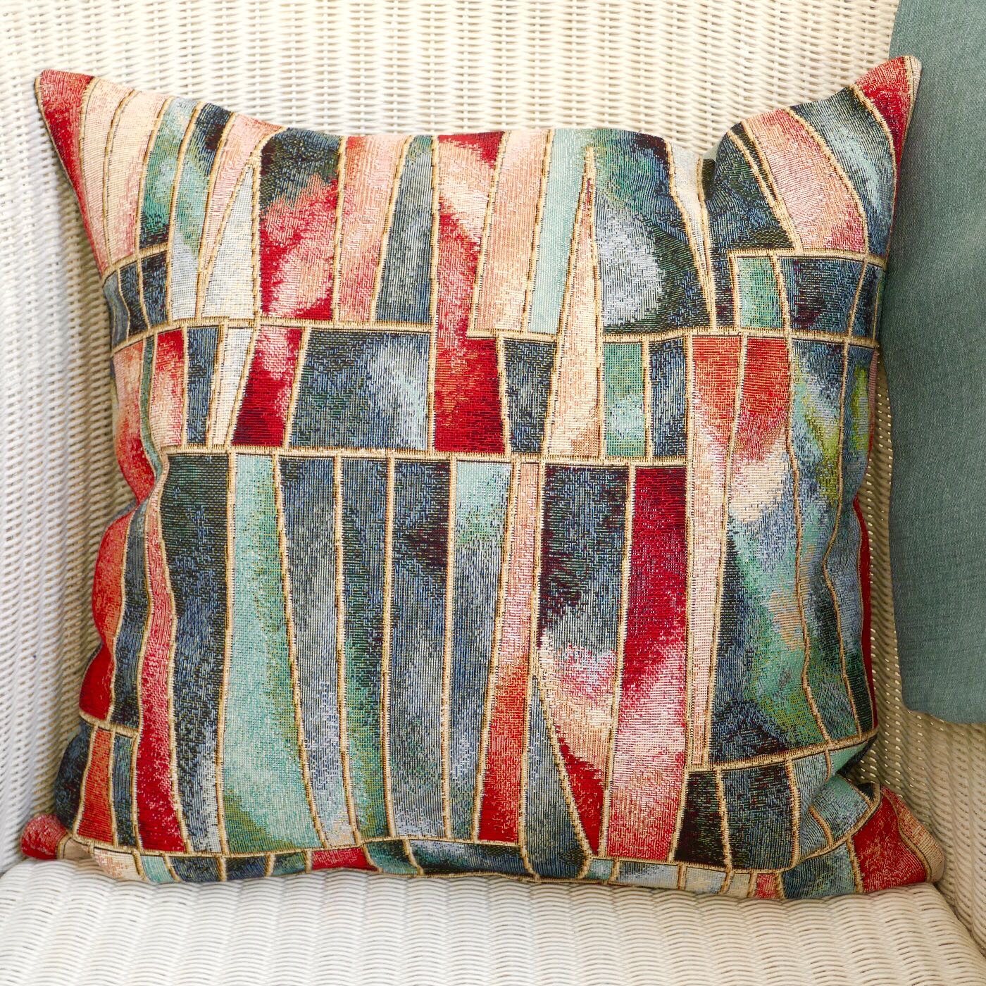 Tapestry Scatter Cushion, Shards design / Duck Egg Blue reverse