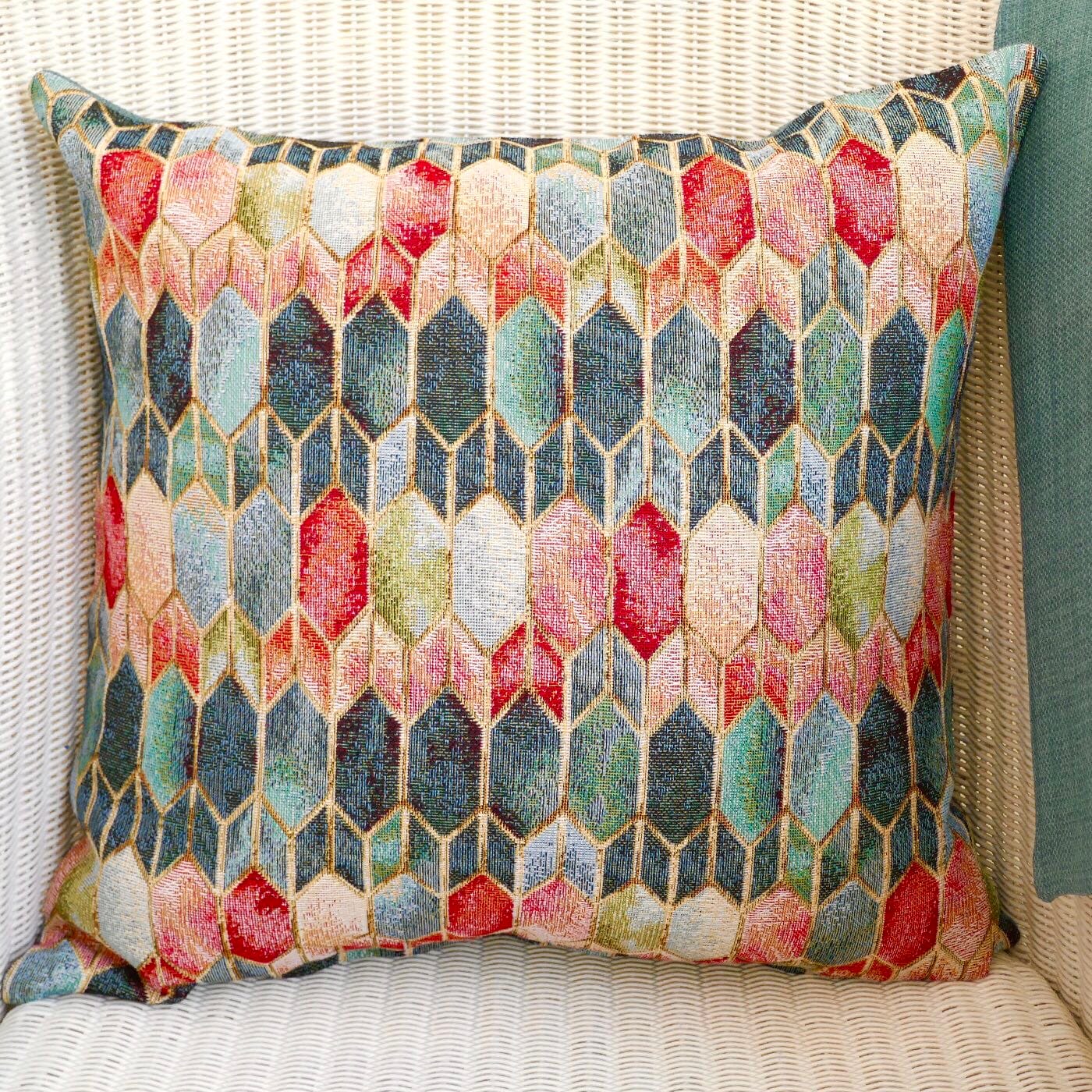 Tapestry Scatter Cushion, Stained Glass design / Blue reverse