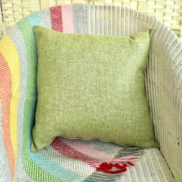Wool Tweed Cushion, 46cm Lime Green with Fawn - Image 2