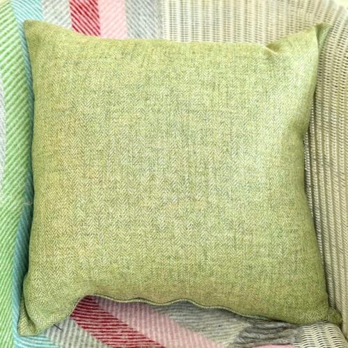 Wool Tweed Cushion, 46cm Lime Green with Fawn
