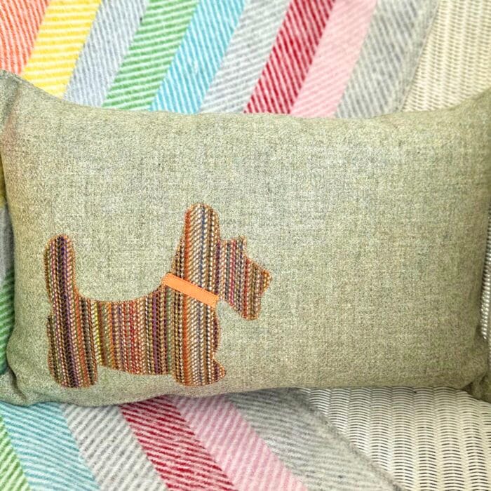 Appliqué Tweed Cushion, 46x30cm Sage with Dog