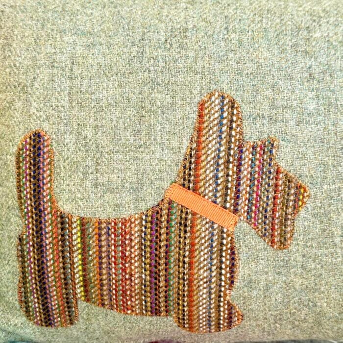 Appliqué Tweed Cushion, 46x30cm Sage with Dog - Image 3