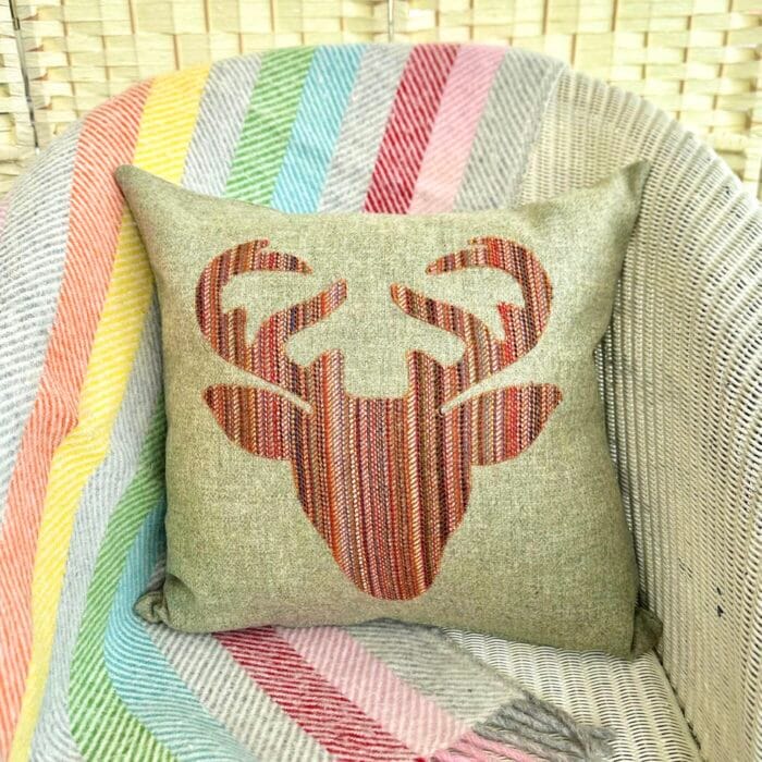 Appliqué Tweed Cushion, 46cm Sage with Stag - Image 2