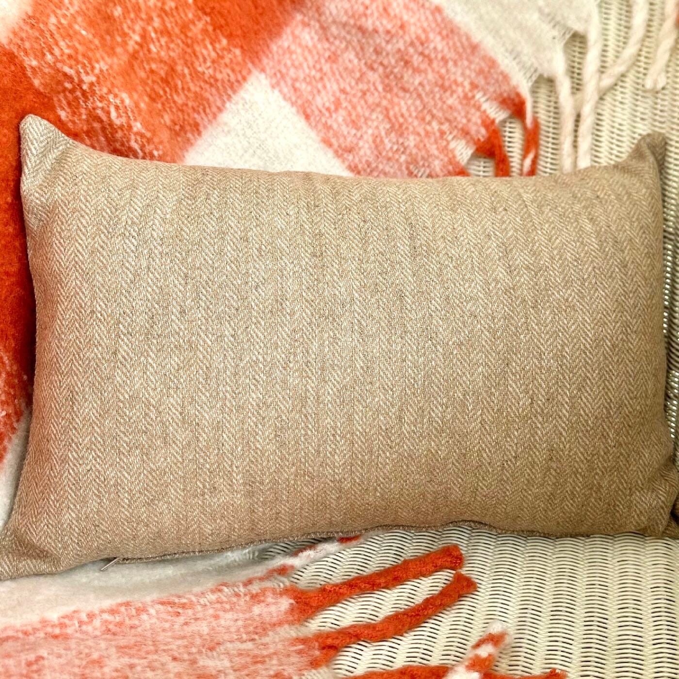 Handmade Tweed Cushion, Beige Herringbone 46x30cm