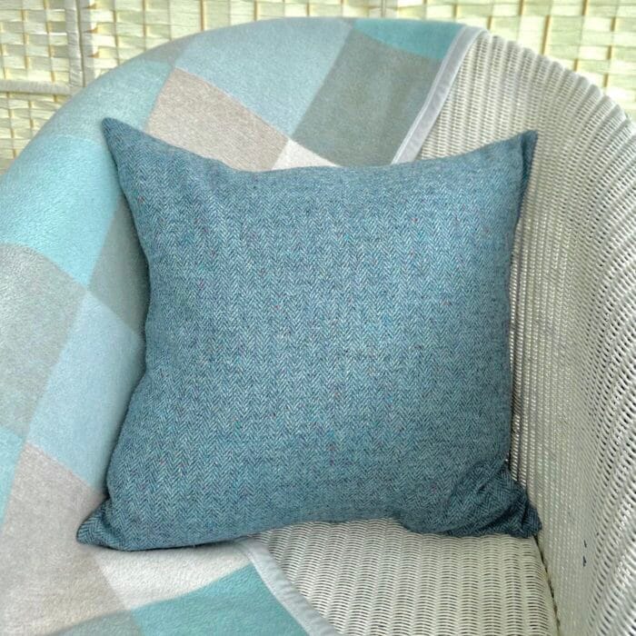 Wool Tweed Cushion, 46cm Blue - Image 2