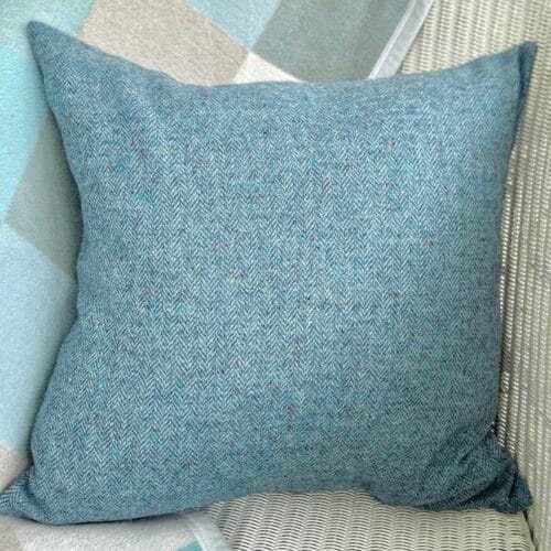Wool Tweed Cushion, 46cm Blue