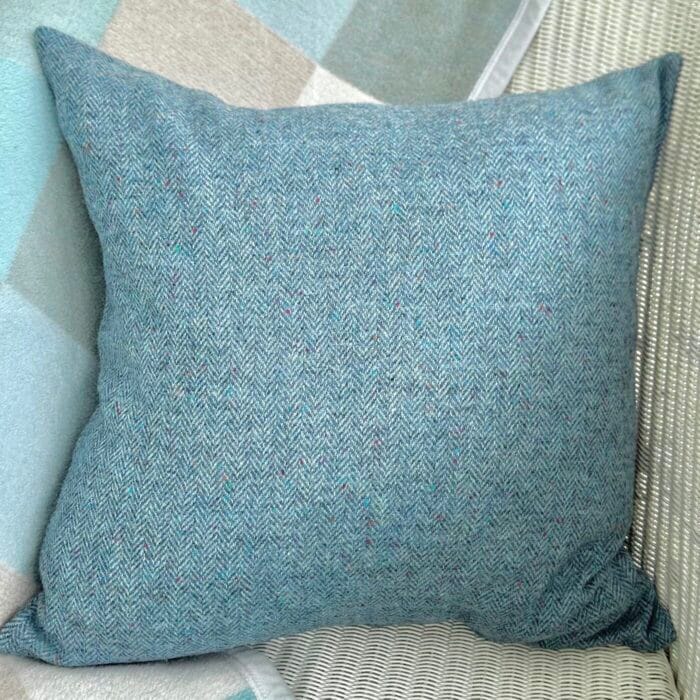 Wool Tweed Cushion, 46cm Blue