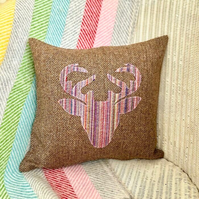 Appliqué Tweed Cushion, 33cm Brown with Stag - Image 2