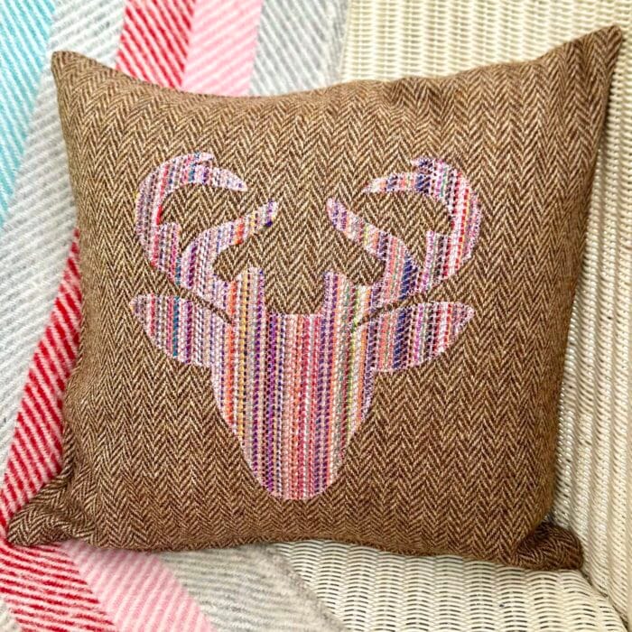Appliqué Tweed Cushion, 33cm Brown with Stag - Image 3
