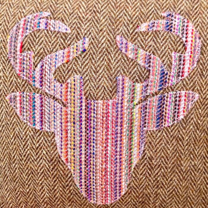 Appliqué Tweed Cushion, 33cm Brown with Stag - Image 4