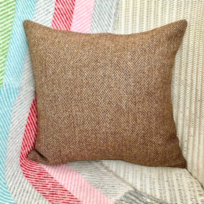 Appliqué Tweed Cushion, 33cm Brown with Heart - Image 4